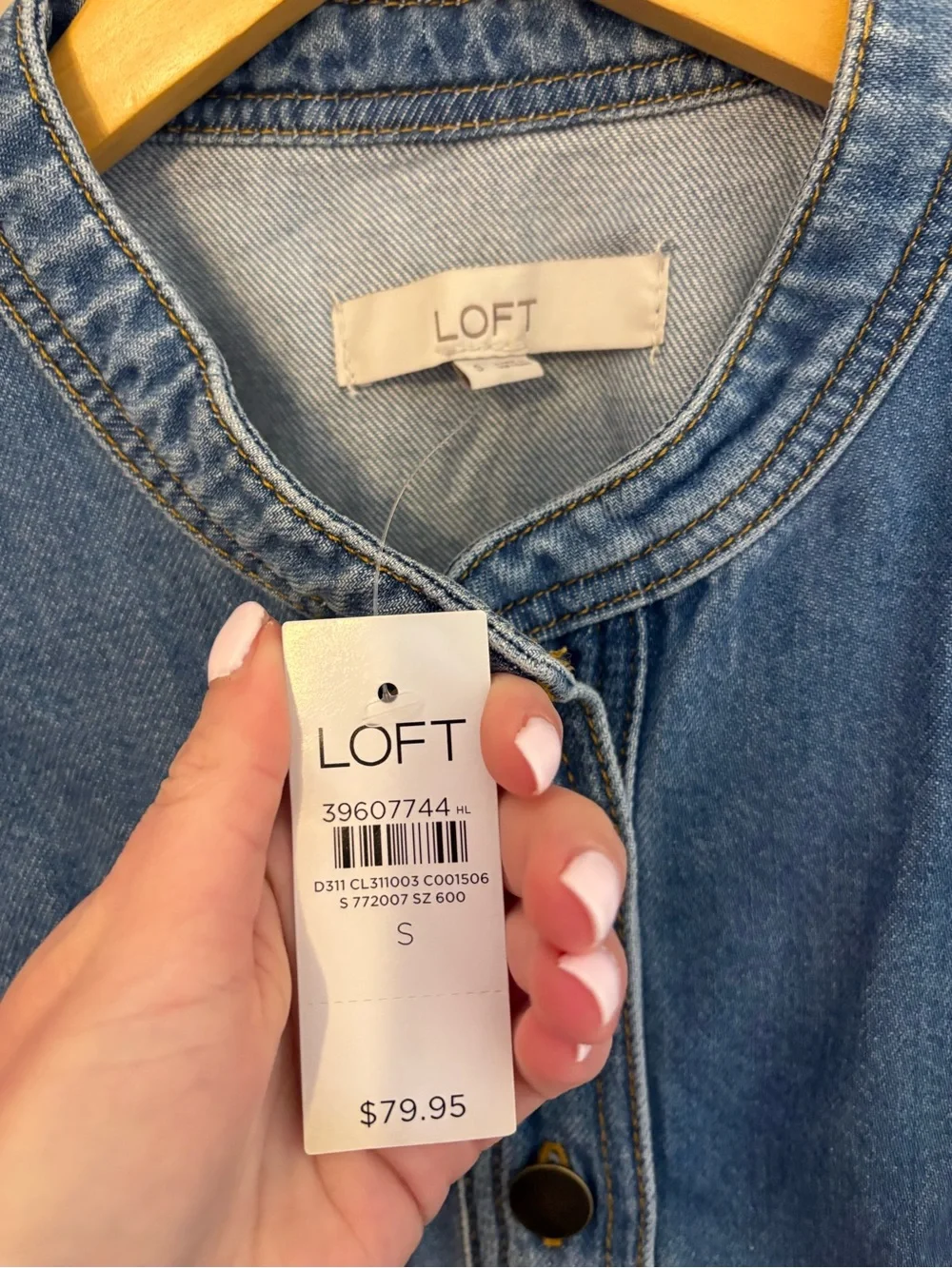 LOFT Denim Ruffled Shoulder Popover Top - Blue Jean Size S